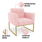Poltrona Elisa Suede Rosa Bebê Base Metálica Industrial Doura
