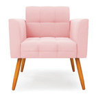 Poltrona Elisa Suede Rosa Bebê Pés Palito Castanho D03 - D'ro