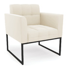 Poltrona Elisa Veludo Bege Base Metálica Industrial Preto D03