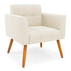 Poltrona Elisa Veludo Bege Pés Palito Castanho D03 - D'rossi