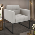 Poltrona Elisa Veludo Cinza Base Metálica Industrial Preto D0