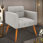 Poltrona Elisa Veludo Cinza Pés Palito Castanho D03 - D'rossi