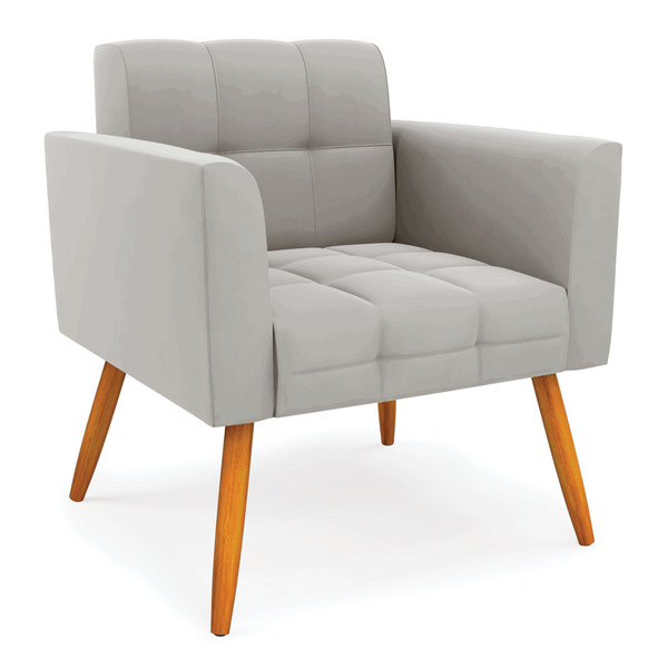 Poltrona Elisa Veludo Cinza Pés Palito Castanho D03 - D'rossi