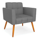 Poltrona Elisa Veludo Luxo Grafite A131 Pés Palito Castanho -