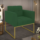 Poltrona Elisa Veludo Verde Base Metálica Industrial Dourado