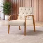 Poltrona Ellie Linho Nude Com Capitonê E Base Madeira