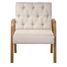 Poltrona Ellie Linho Nude Com Capitonê E Base Madeira