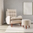 Poltrona Eloá Plus Com Puff Linho Para Sala De Estar Bege