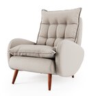 Poltrona Eloá Plus Com Puff Linho Para Sala De Estar Bege