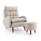 Poltrona Eloá Plus Com Puff Linho Para Sala De Estar Bege
