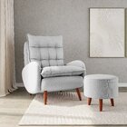 Poltrona Eloá Plus Com Puff Linho Para Sala De Estar Cinza