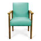 Poltrona Eloisa Suede Azul Turquesa Base De Madeira Castanho