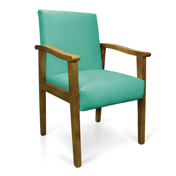 Poltrona Eloisa Suede Azul Turquesa Base De Madeira Castanho