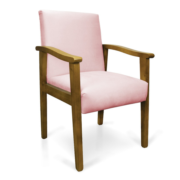 Poltrona Eloisa Suede Rosa Bebê Base De Madeira Castanho