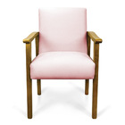 Poltrona Eloisa Suede Rosa Bebê Base De Madeira Castanho