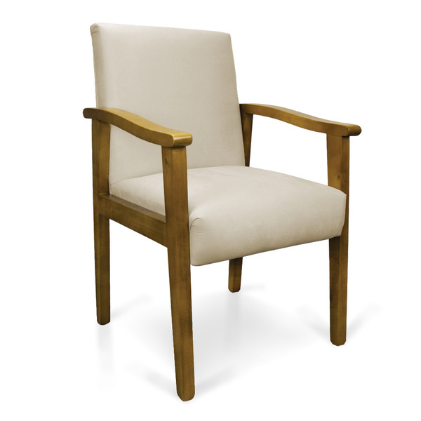 Poltrona Eloisa Veludo Base De Madeira Castanho - Bege