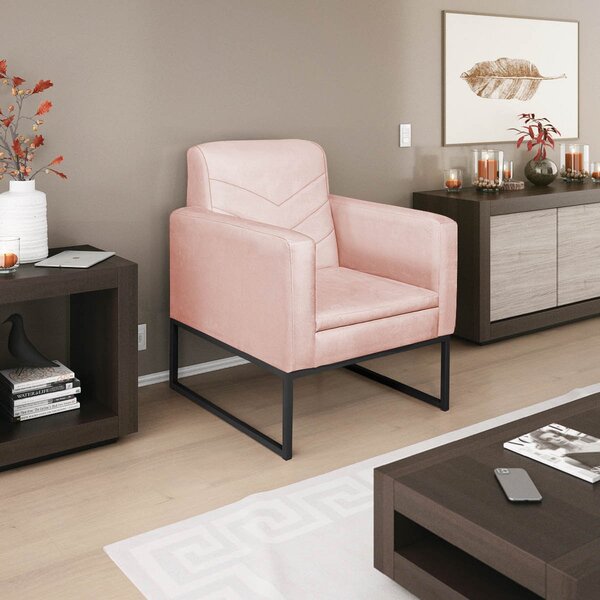 Poltrona Em Corano Com Base De Ferro Bali  Rosa Bebê