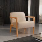 Poltrona Em Linho 78cm Com Braços De Madeira Lori Bege