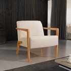 Poltrona Em Linho 78cm Com Braços De Madeira Lori Bege Claro