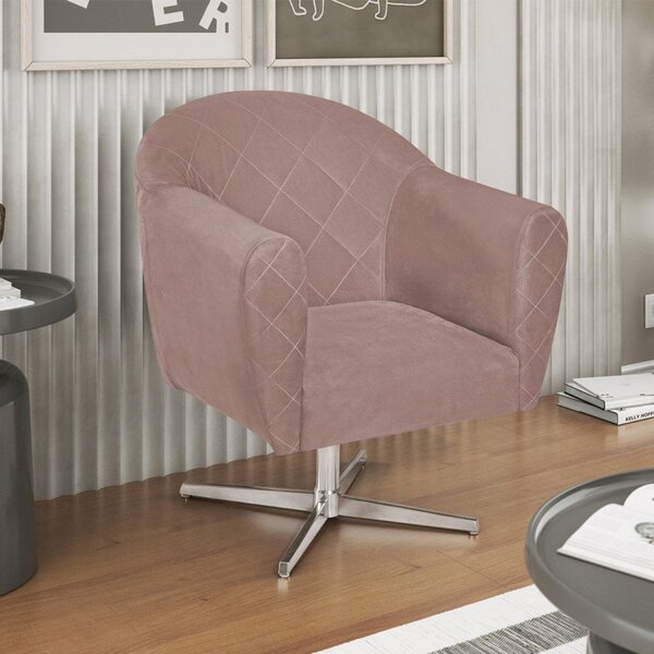 Poltrona Em Linho Base Giratória De Metal Herrera Rosê