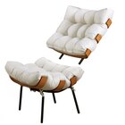 Poltrona Em Linho Costela Sala De Estar Bege/off White