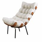 Poltrona Em Linho Costela Sala De Estar Bege/off White