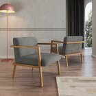 Poltrona Em Madeira Maciça Com Braço Gandia Nogueira/cinza Es