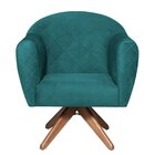 Poltrona Em Suede Base Giratória De Madeira Herrera Azul Turq