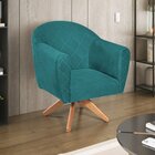 Poltrona Em Suede Base Giratória De Madeira Herrera Azul Turq