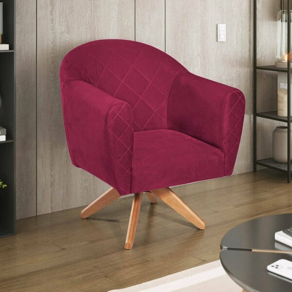 Poltrona Em Suede Base Giratória De Madeira Herrera Pink