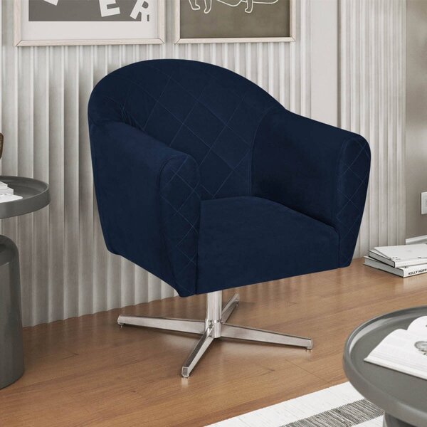 Poltrona Em Suede Base Giratória De Metal Herrera Azul Marinho