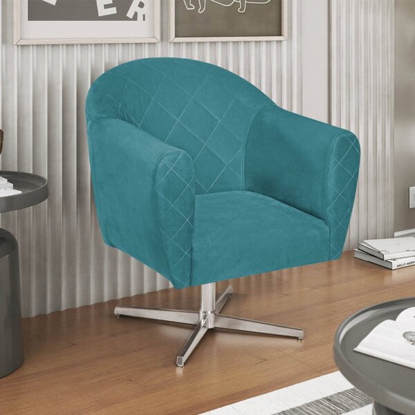 Poltrona Em Suede Base Giratória De Metal Herrera Azul Turque