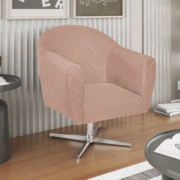 Poltrona Em Suede Base Giratória De Metal Herrera Rosê