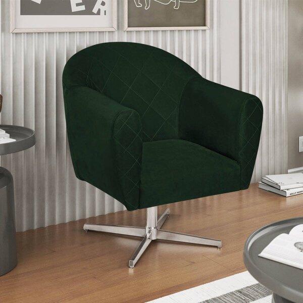 Poltrona Em Suede Base Giratória De Metal Herrera Verde