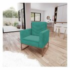 Poltrona Em Suede Com Base De Ferro Bali  Azul Turquesa