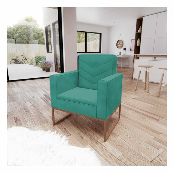 Poltrona Em Suede Com Base De Ferro Bali  Azul Turquesa