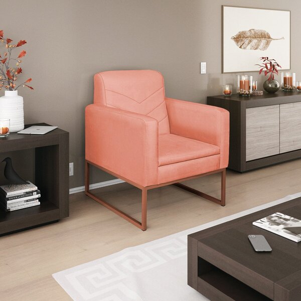 Poltrona Em Suede Com Base De Ferro Bali  Coral