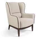 Poltrona Em Tecido Algodão Bege Com Base De Madeira Meissa -