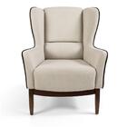 Poltrona Em Tecido Algodão Bege Com Base De Madeira Meissa -