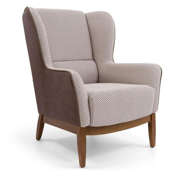 Poltrona Em Tecido Jacar E Facto Marrom / Bege Com Base De Ma