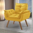 Poltrona Em Veludo Base Palito Quadrada Opalla Prime Amarelo