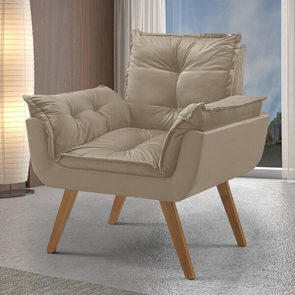 Poltrona Em Veludo Base Palito Quadrada Opalla Prime Capuccino