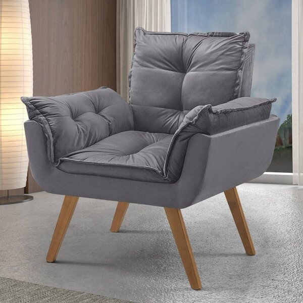 Poltrona Em Veludo Base Palito Quadrada Opalla Prime Cinza