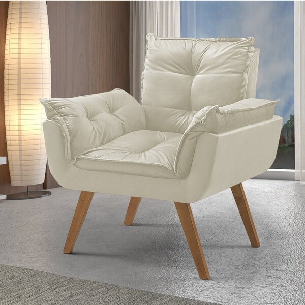 Poltrona Em Veludo Base Palito Quadrada Opalla Prime Marfim