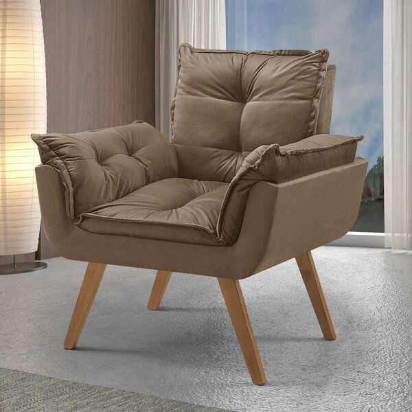 Poltrona Em Veludo Base Palito Quadrada Opalla Prime Marrom