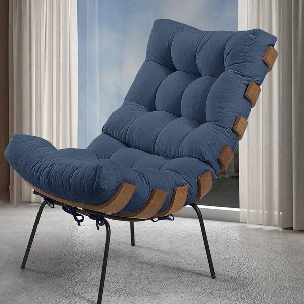 Poltrona Em Veludo Costela Sala De Estar Sem Puff Azul Marinho