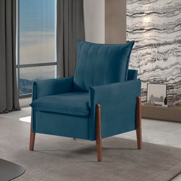 Poltrona Em Veludo Pés Em Madeira Bella Veludo/azul Petroleo