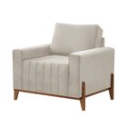 Poltrona Em Veludo Pés Em Madeira Mm24 Pérola