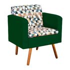 Poltrona Emília Estampado Triangulo D87 Com Suede Verde Pés P