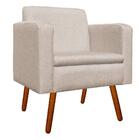 Poltrona Emília Linho Fino Bege Pés Palito Castanho Drossi